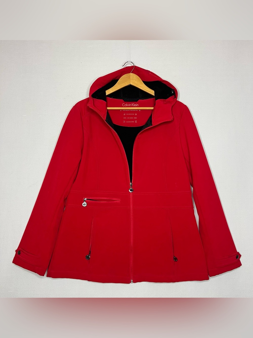 Calvin Klein Red Softshell Hooded Jacket Women’s Coat